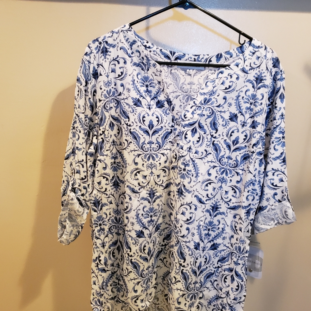 Blue and white womens blouse